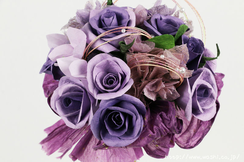 結婚1周年（紙婚式）のプレゼントにオススメの和紙ブーケ・花束（紫）アップ