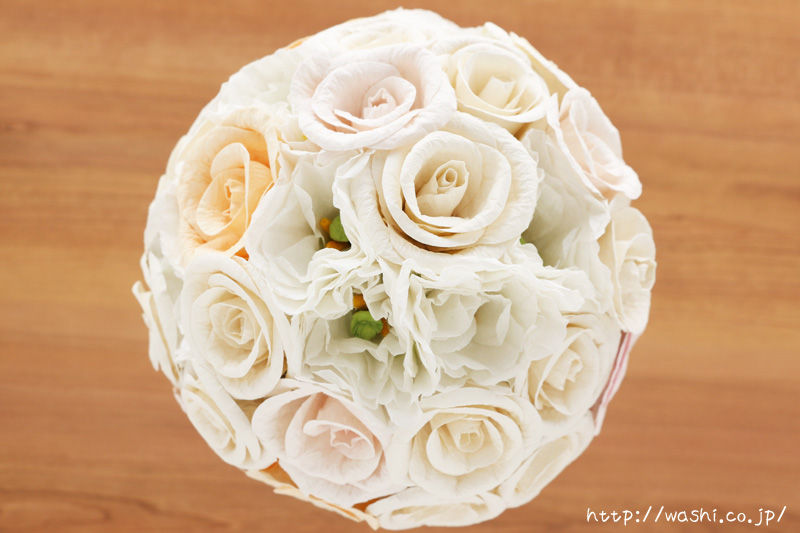 バラとトルコ桔梗の和紙ブーケ・花束（世界に一つだけの紙婚式プレゼント）真上