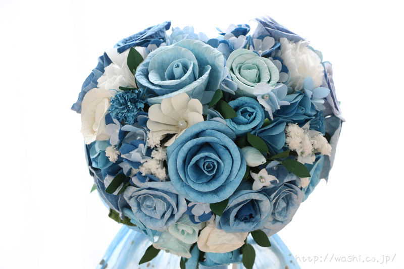 結婚式のサプライズプレゼント！サムシングブルーの和紙ブーケ・花束（正面アップ）