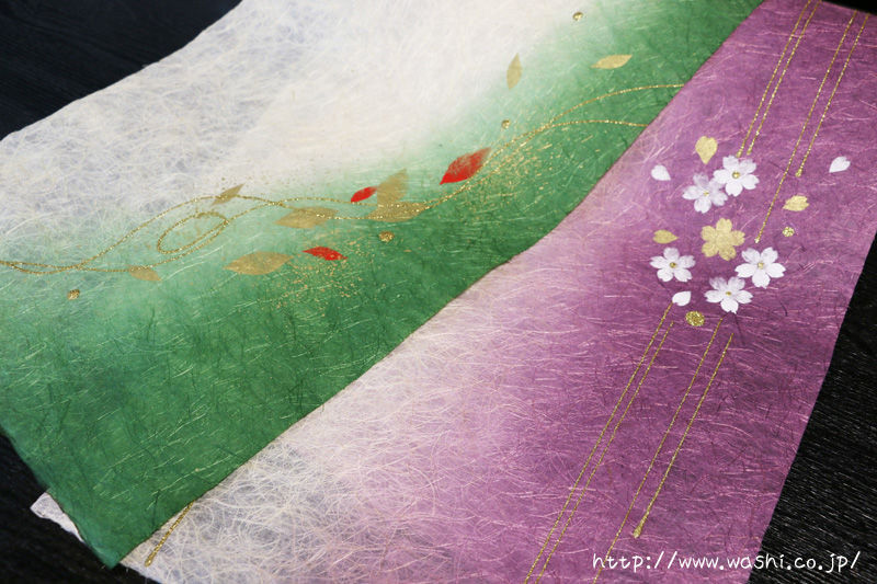 桜と葉の植物モチーフの創作デザイン和紙 2種