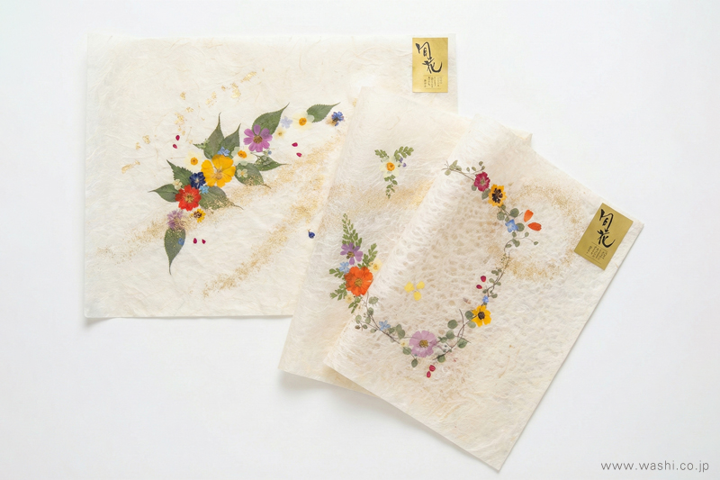 色鮮やかな押し花があしらわれた和紙『旬花』