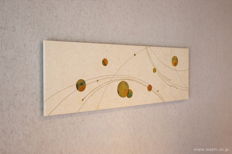 長方形タイプの和紙アートパネル設置例（ベージュに円形柄）